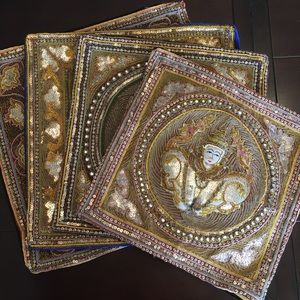 Beaded decorative pillow cases.